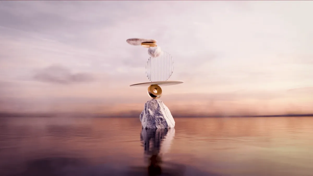 Sculture in equilibrio su una roccia in mezzo all’acqua, fotogramma del video Tailoor